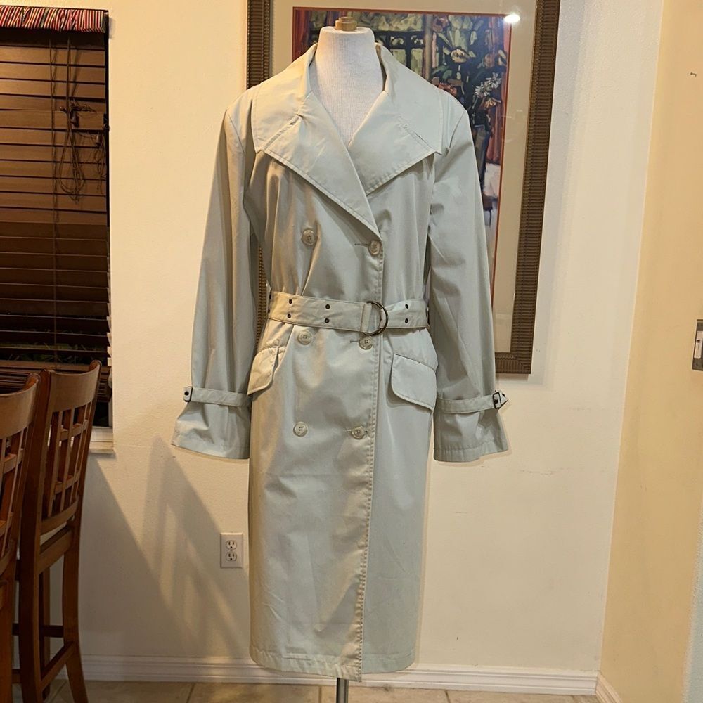 NEWPORT NEWS Classic Double-Breasted Taupe/Light Grey Trench Coat Size 16